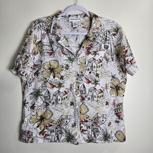 VTG Cathy Daniel's Hawaiian Artsy Drowning Rockabilly Novelty Print‎ Shirts L